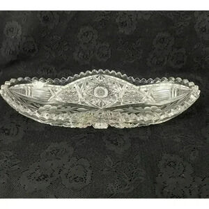 VTG American Brilliant Clear Cut Glass Oblong Relish Tray Celery Bowl 11"‎ HEAVY